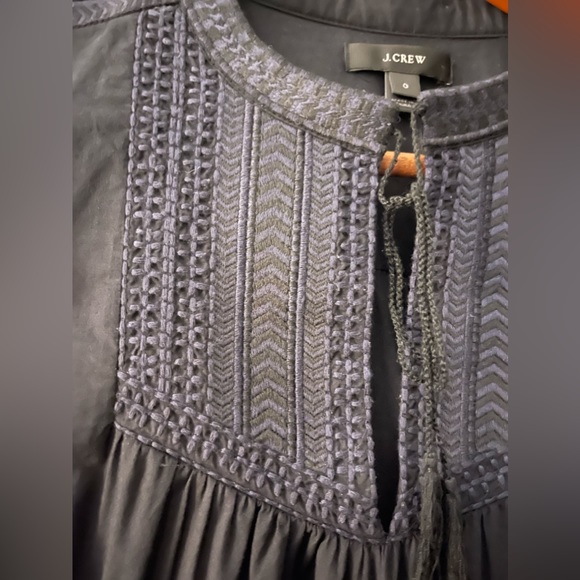 J Crew Black & Deep Purple Embroidered Woman’s Long Sleeve Tassel Front Size 0 - Picture 3 of 11